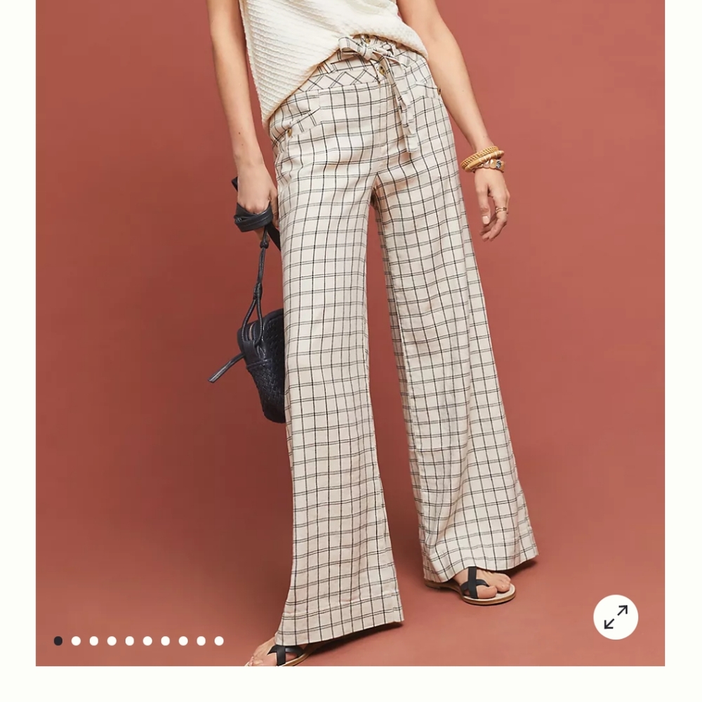 Wide leg tie waist Windowpane Trousers